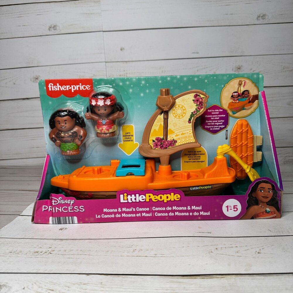 Moana & Maui Little People Fisher-Price Canoe Sail Boat Set‎ With Figures Gift